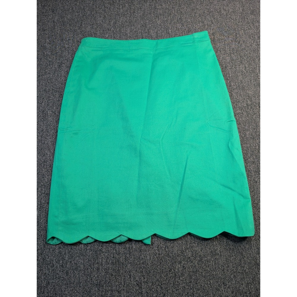 J.Crew Womens Green Scalloped‎ Hem Pencil Skirt Size 4 Stretch Cotton Blend